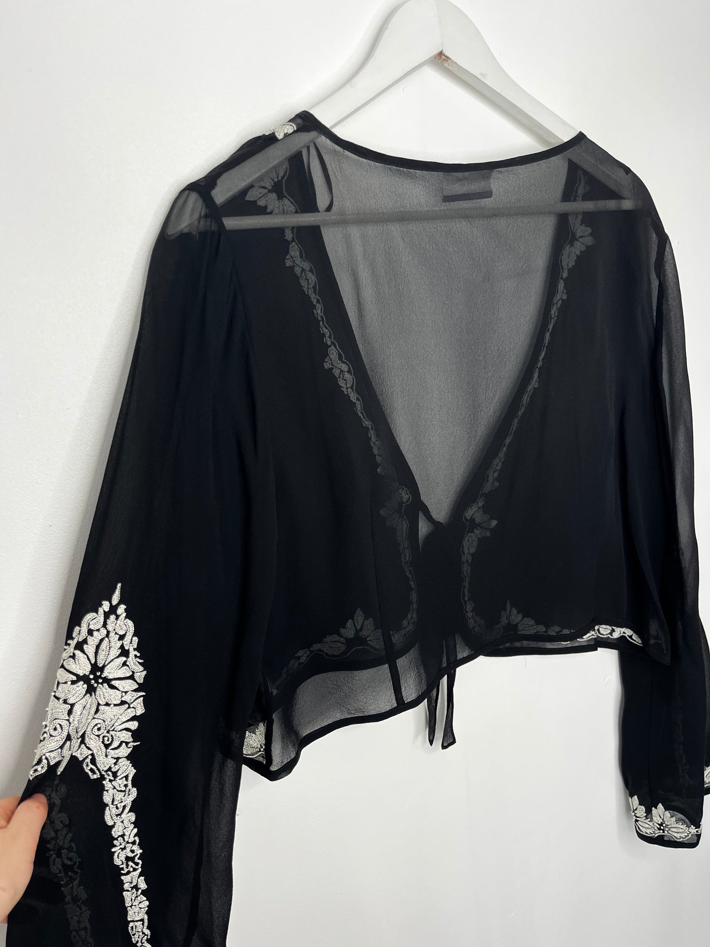 Pure Silk Semi Sheer Tie Blouse