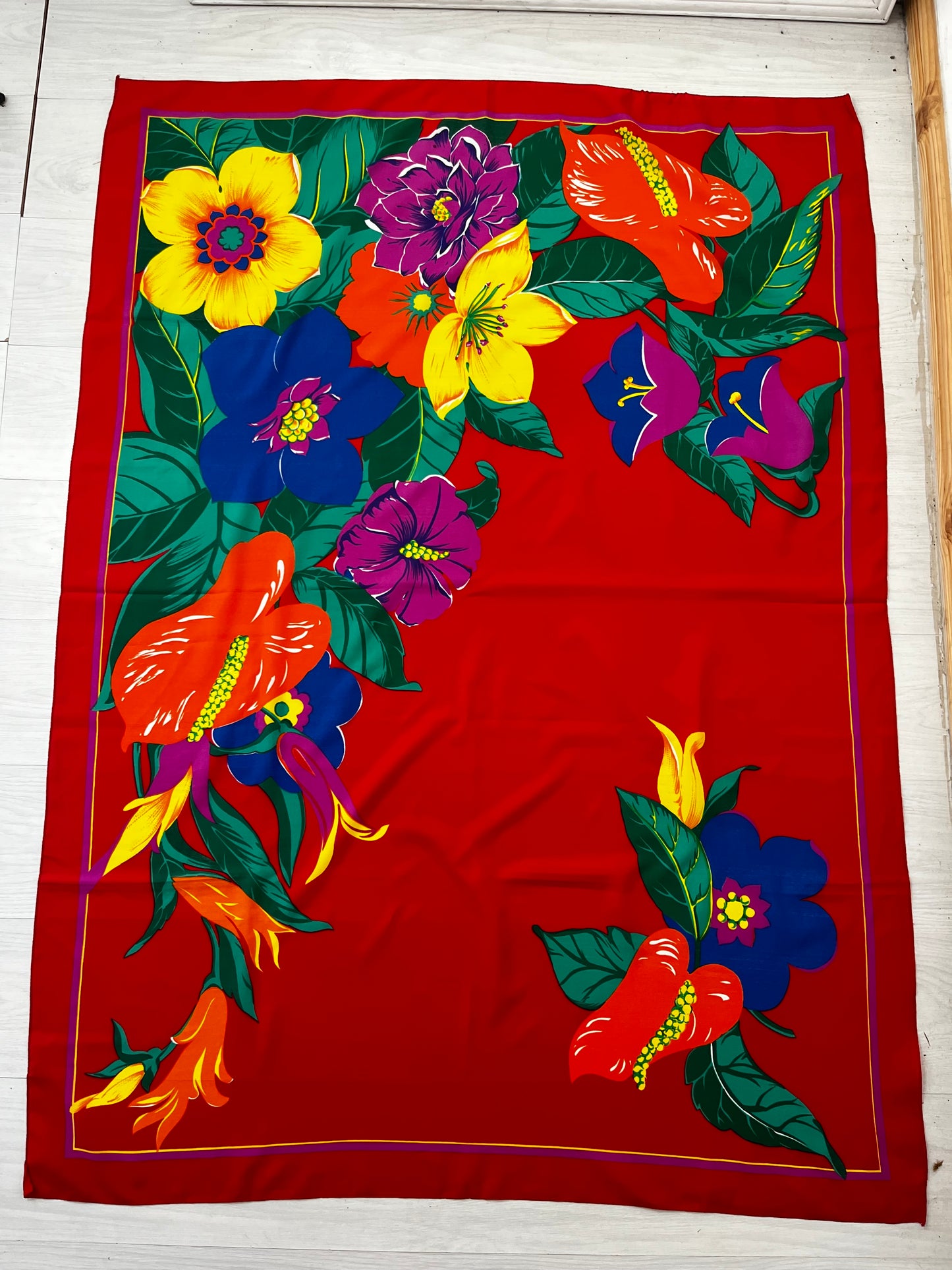 Red Vintage Floral Sarong Cover Up Scarf