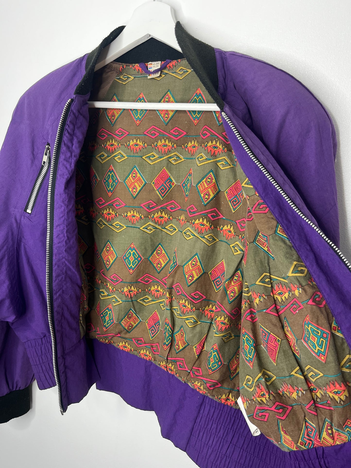 True Vintage Patterned Lining Purple Bomber Jacket
