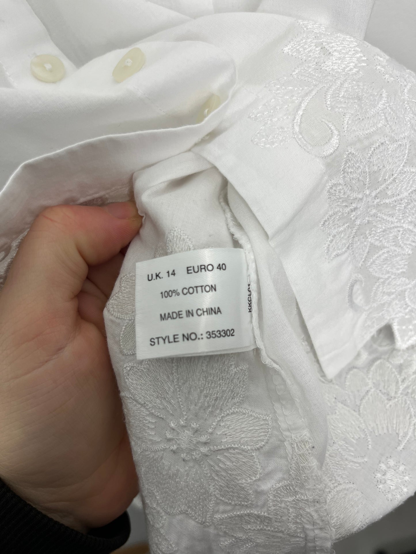 Pure Cotton Button Down Embroidered White Blouse