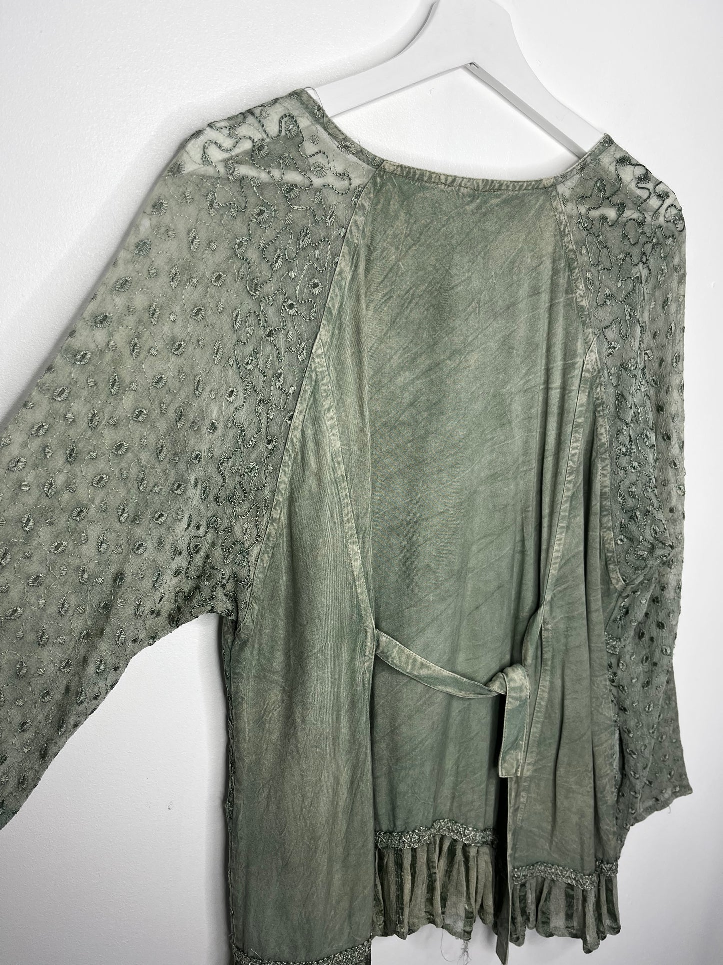 Sage Green Fairycore Tie Back Long Blouse