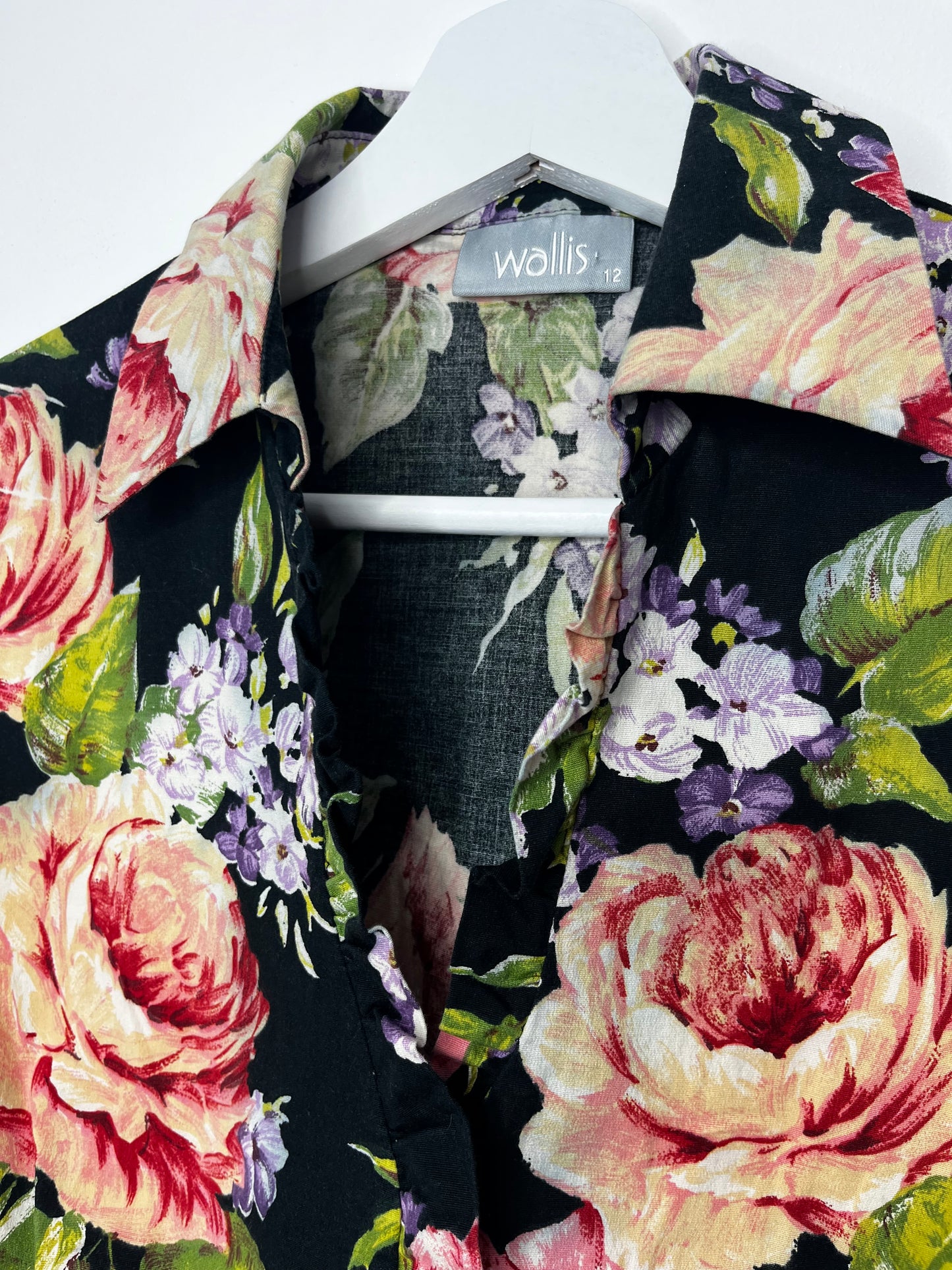 Sleeveless Floral Ruffle Trim Vintage Blouse