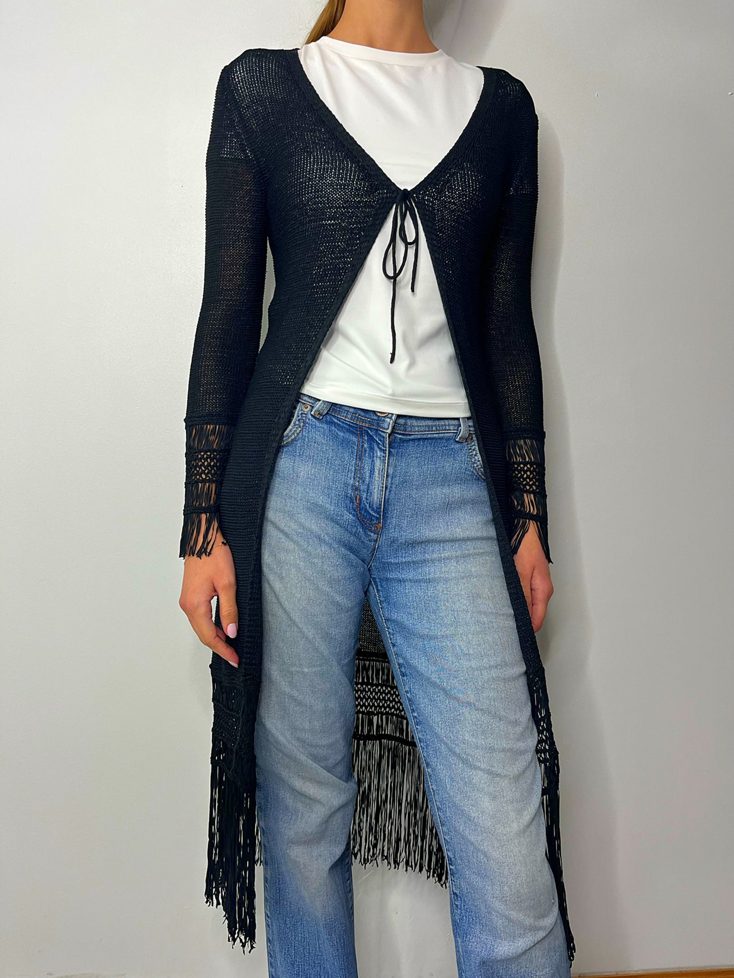 Black Fringed Whimsical Vintage Cardigan