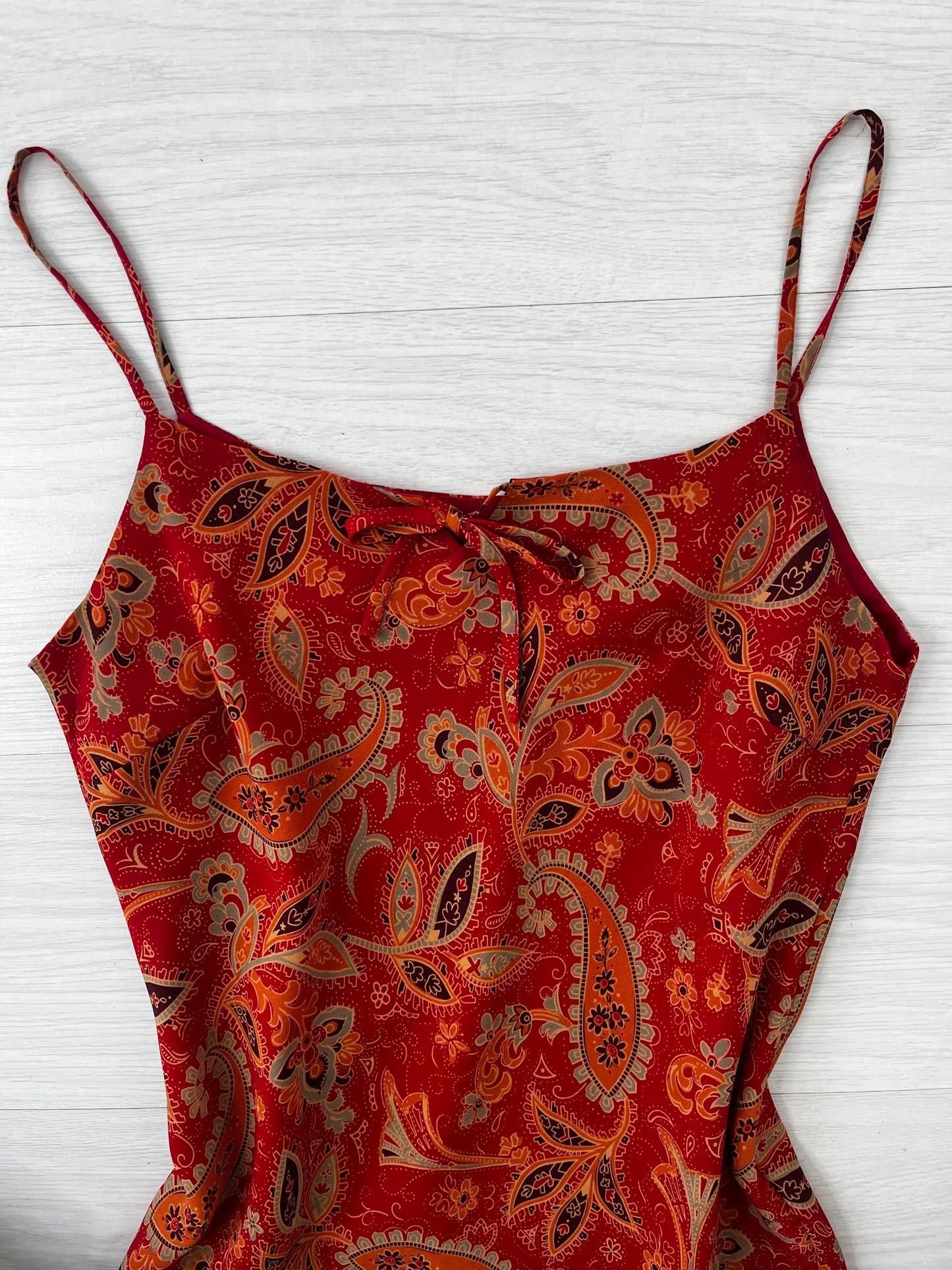 Red Orange Paisley Spaghetti Strap Vintage Dress