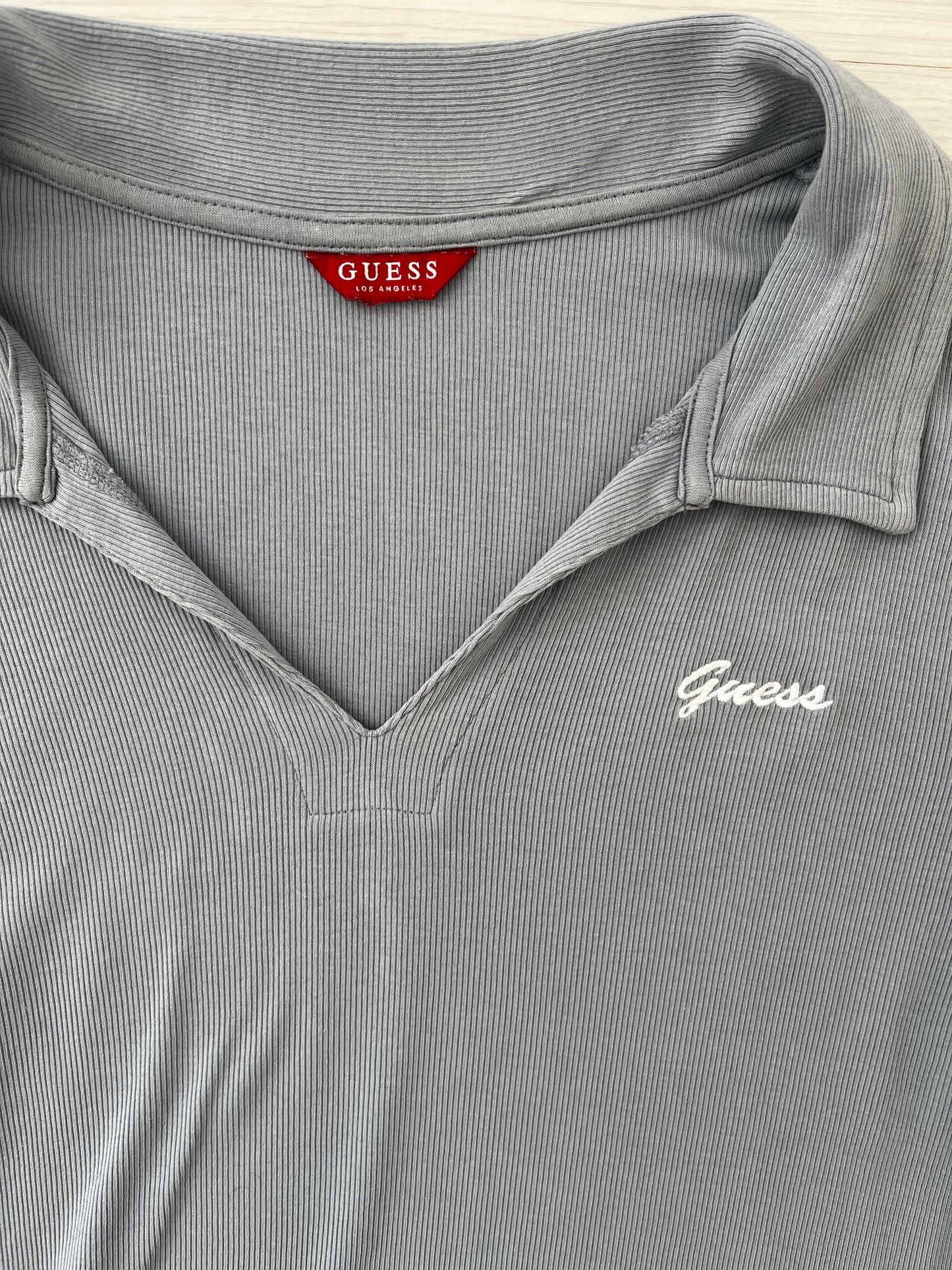 Baby Blue Ribbed GUESS Top Polo Women’s