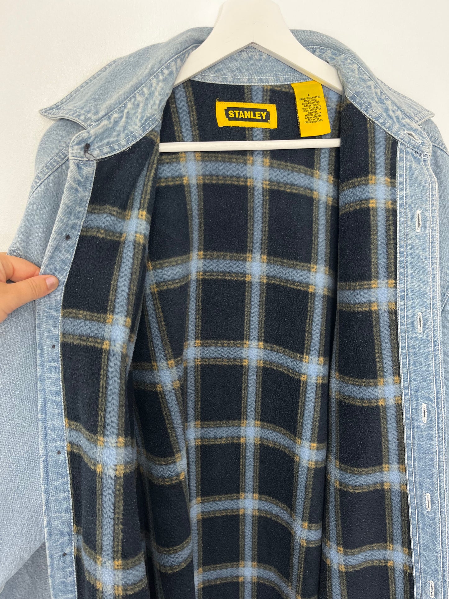 Fleece Checked Lining Vintage Denim Shirt Jacket