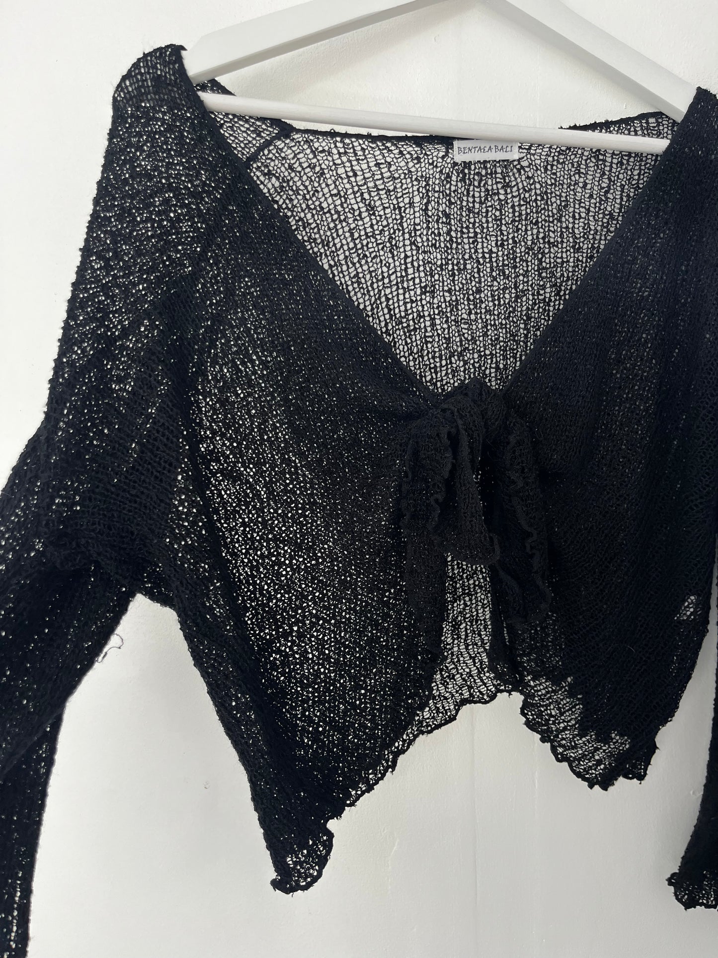 Black Crochet Tie Cardigan