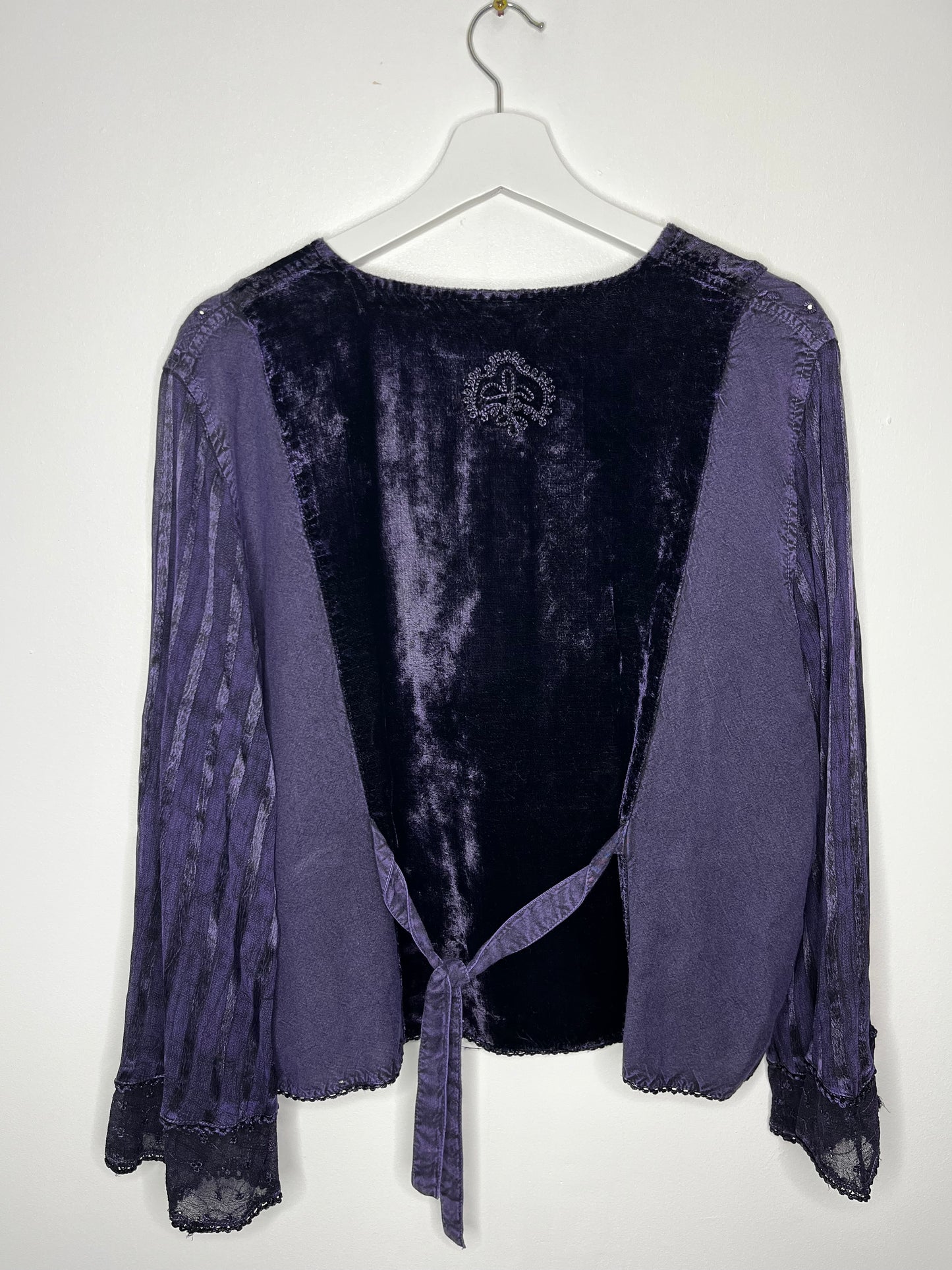 True Vintage Velvet Purple Whimsical Tie Back Blouse