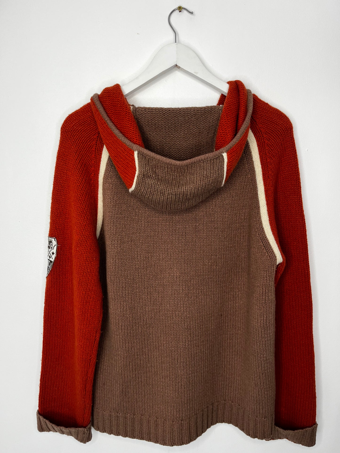 Orange & brown hooded knit vintage cardigan