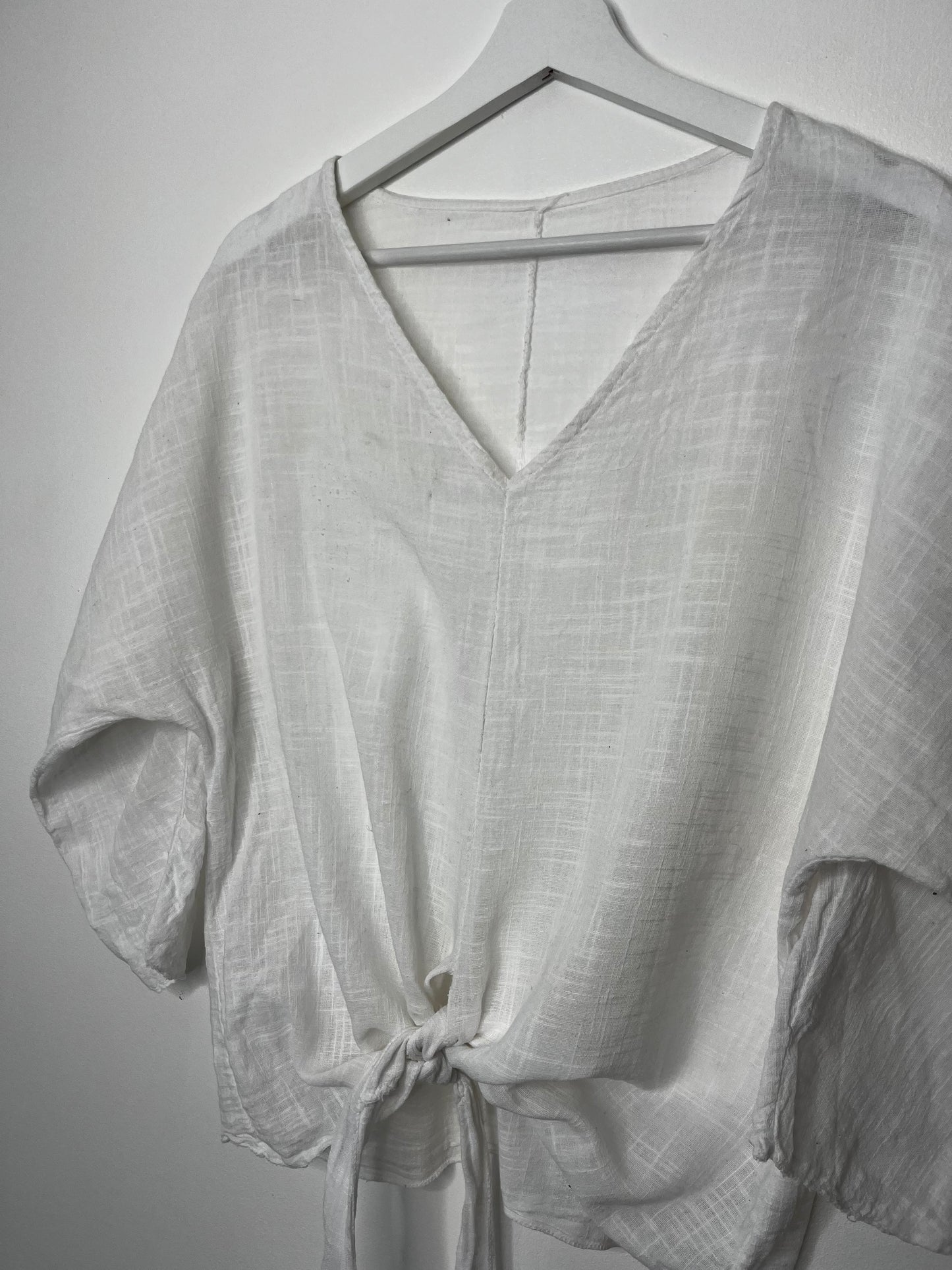 Pure Cotton White Tie Botton Top