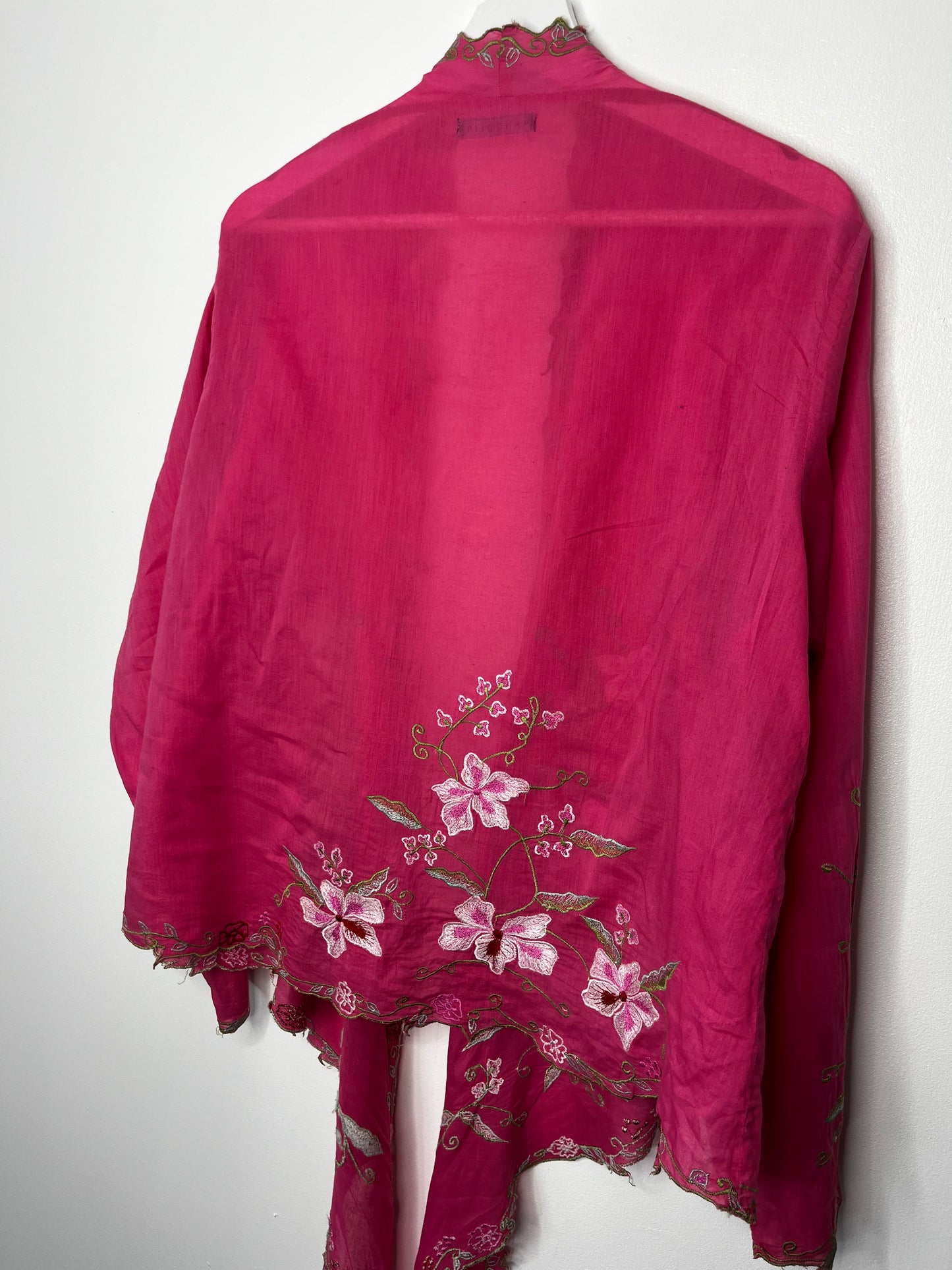 Pink Vintage Embroidered Floral Tie Blouse