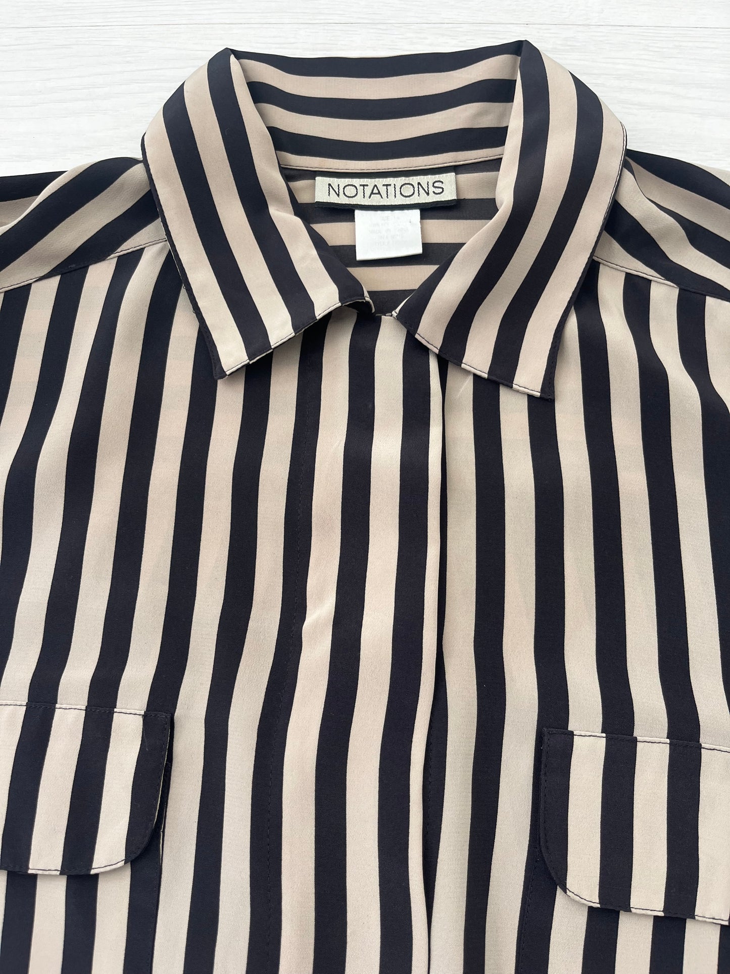 True Vintae Beige And Black Stripe Blouse Shirt