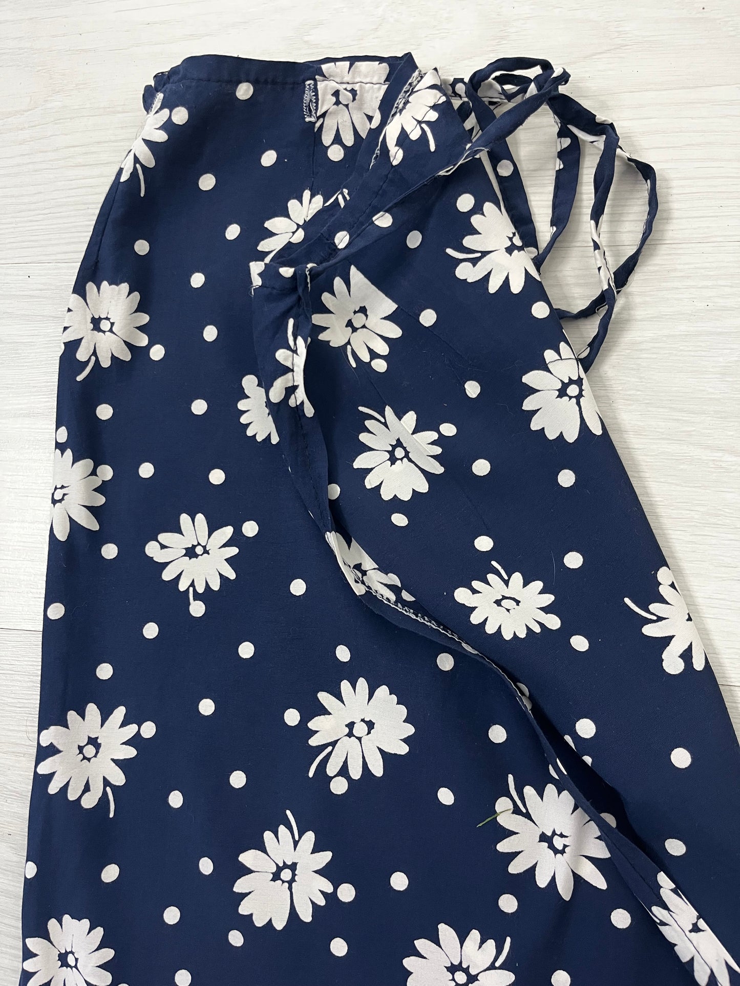 White Flower Navy Wrap Maxi Skirt