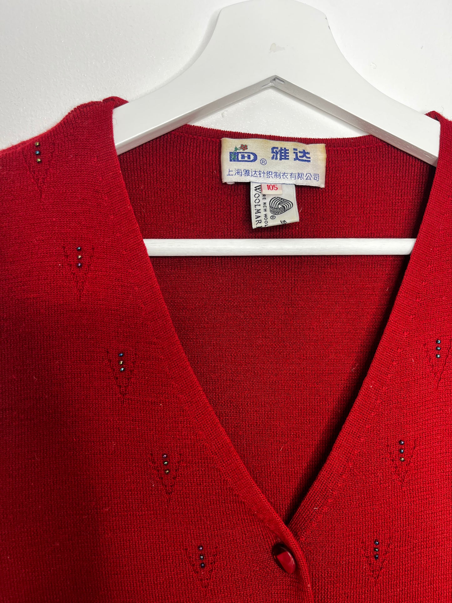 Red Wool Sleeveless Vintage Cardigan