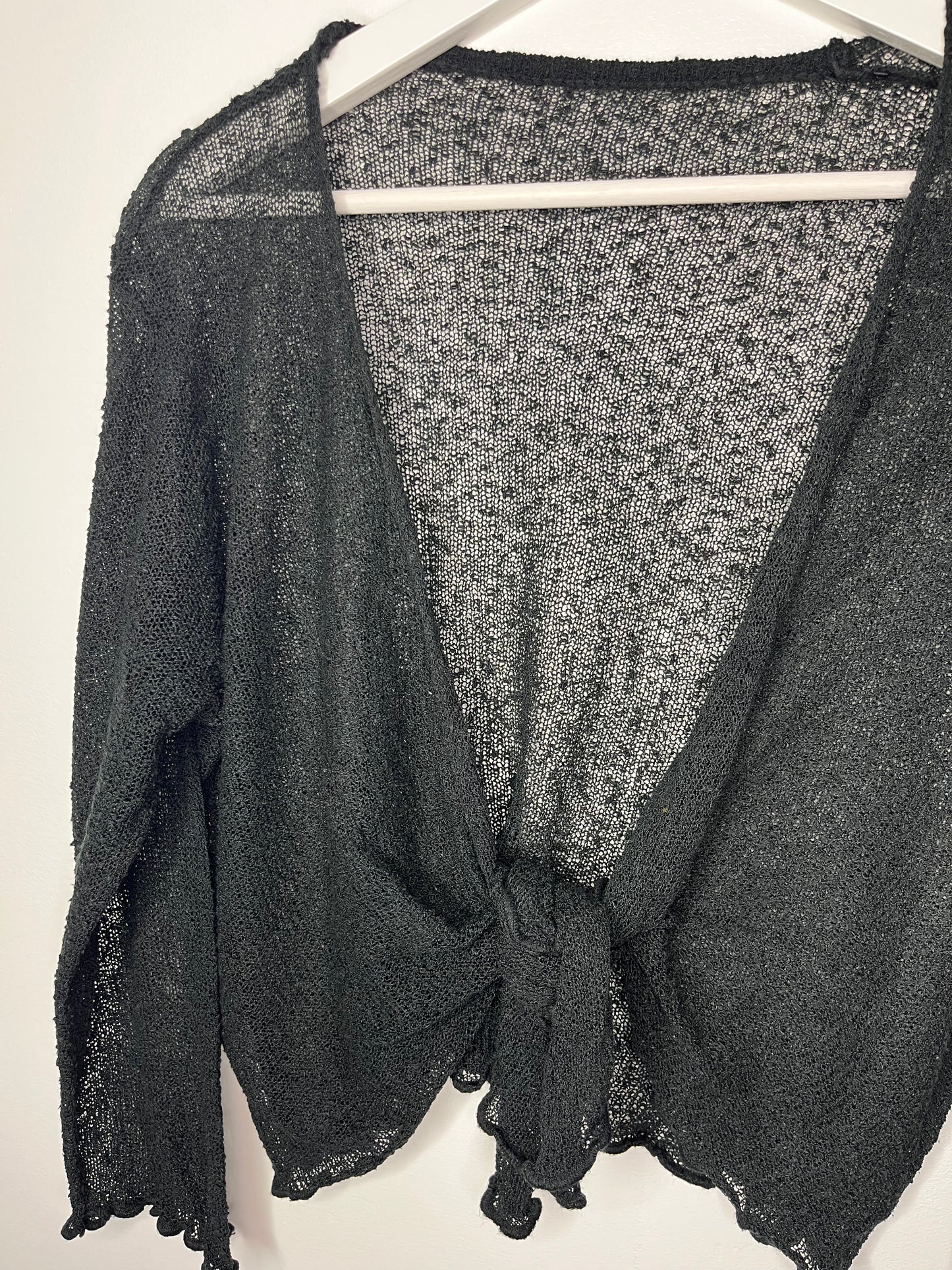 Black Classic Crochet Tie Cardigan