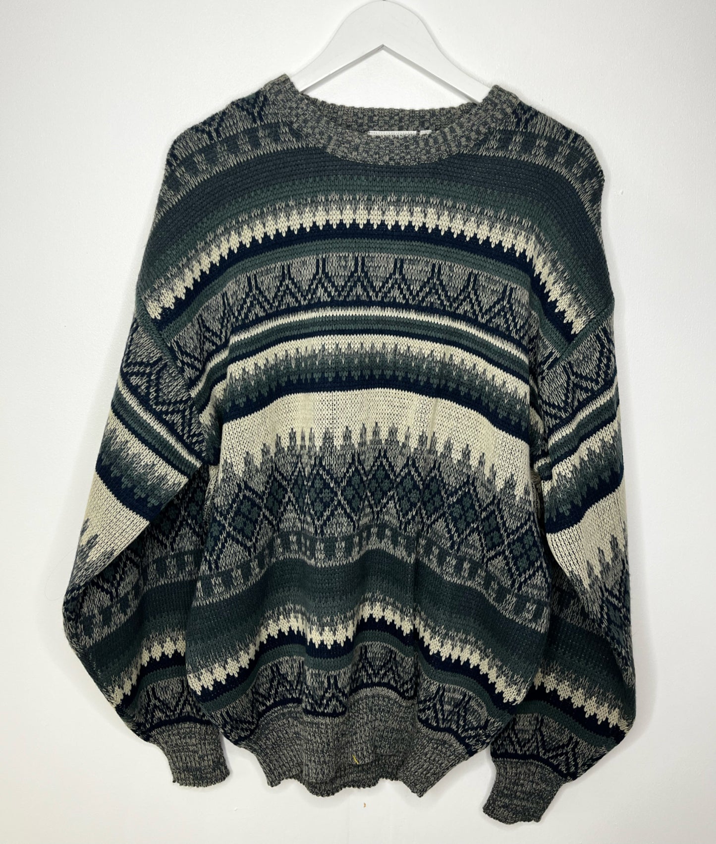 Teal Grey Patterned Vintage Jumper