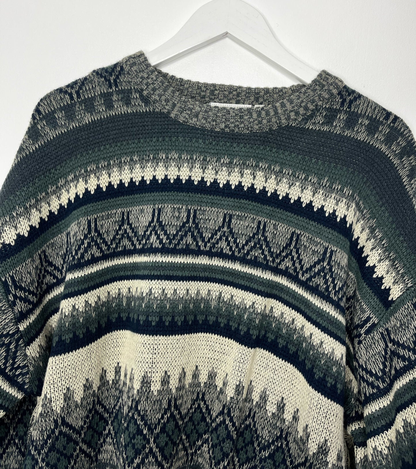 Teal Grey Patterned Vintage Jumper
