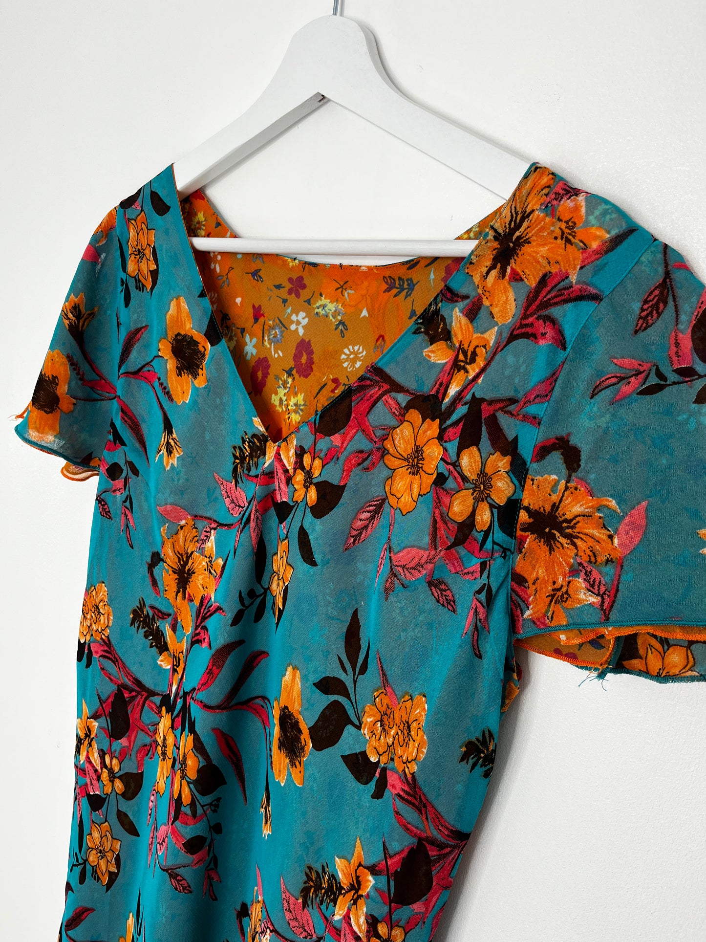 Reversible Vintage Floral Orange Blue Dress