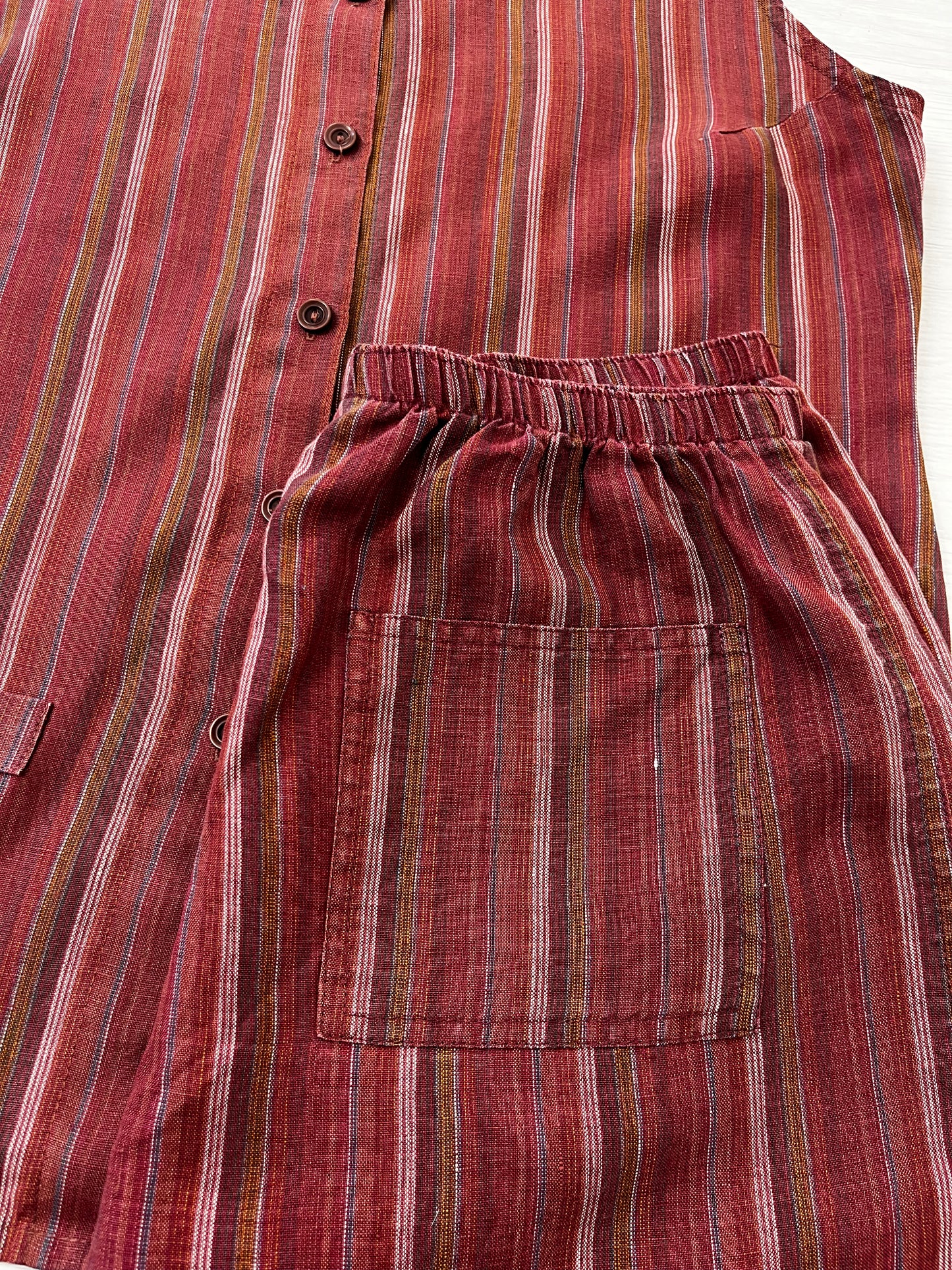Burgundy Stripe Shorts Vintage Two Piece