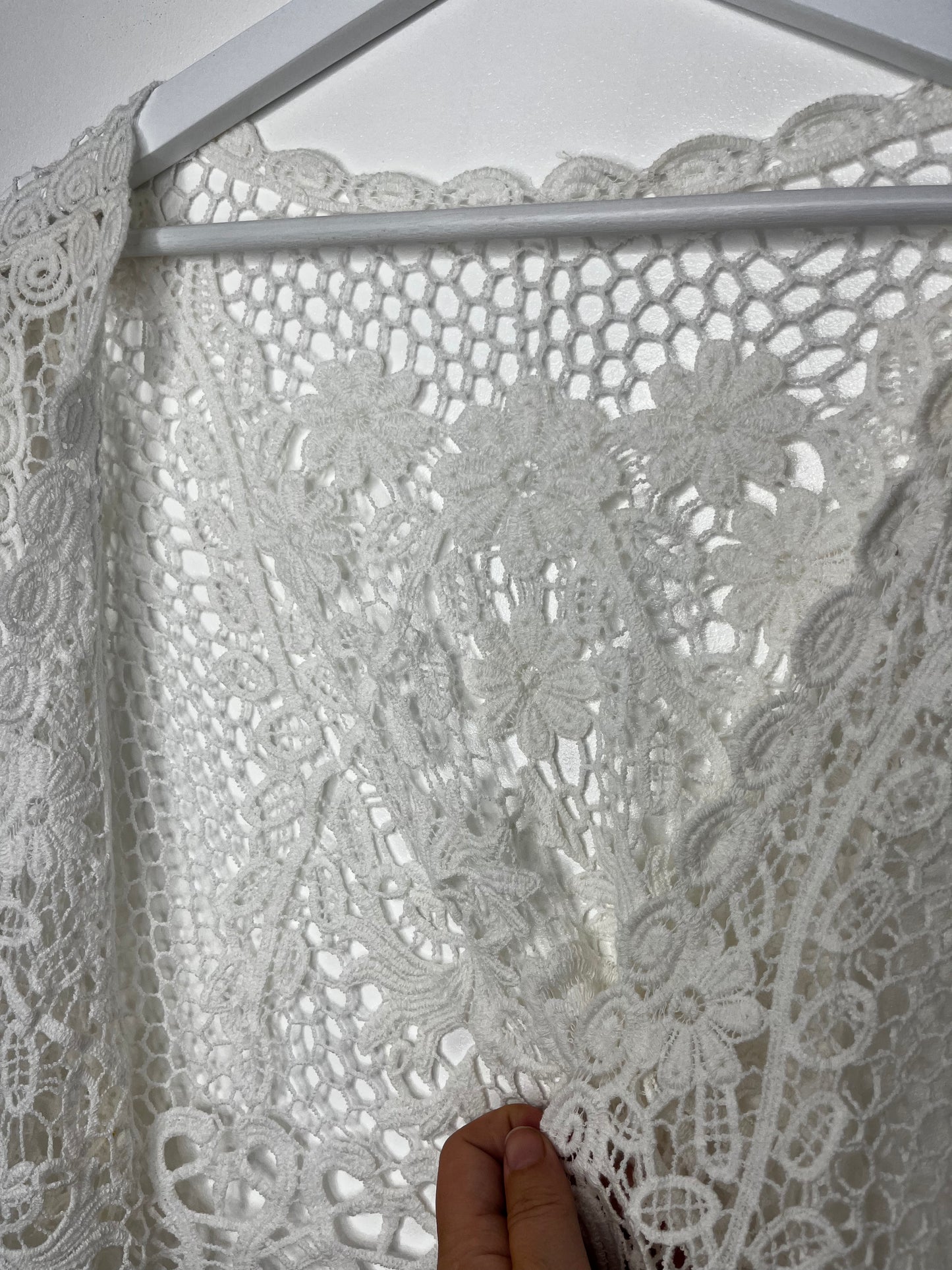 White crochet vintage buttonless throw over