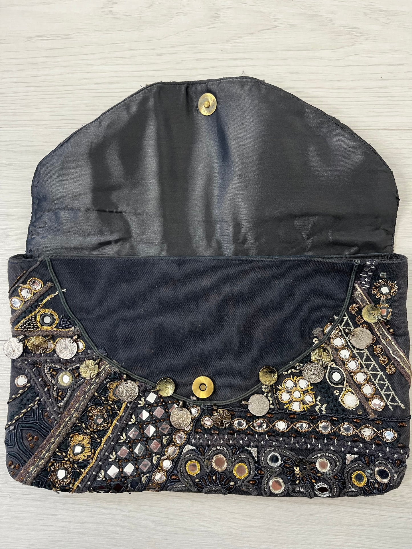 Grey Mirrored Detail Vintage Clutch Bag