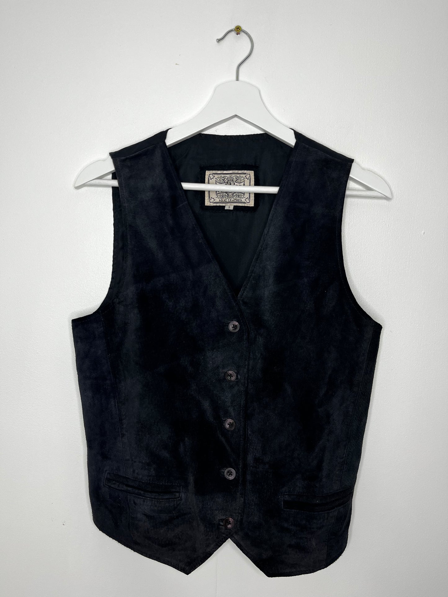 True Vintage Black Leather Waistcoat