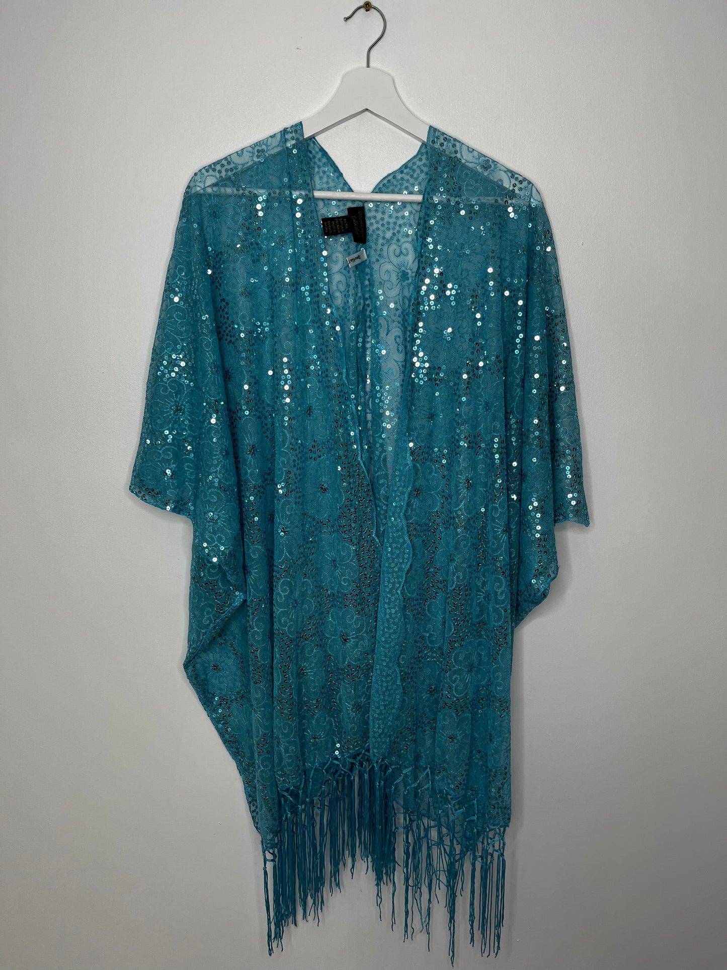 Turquoise Sequin Tassel Shawl
