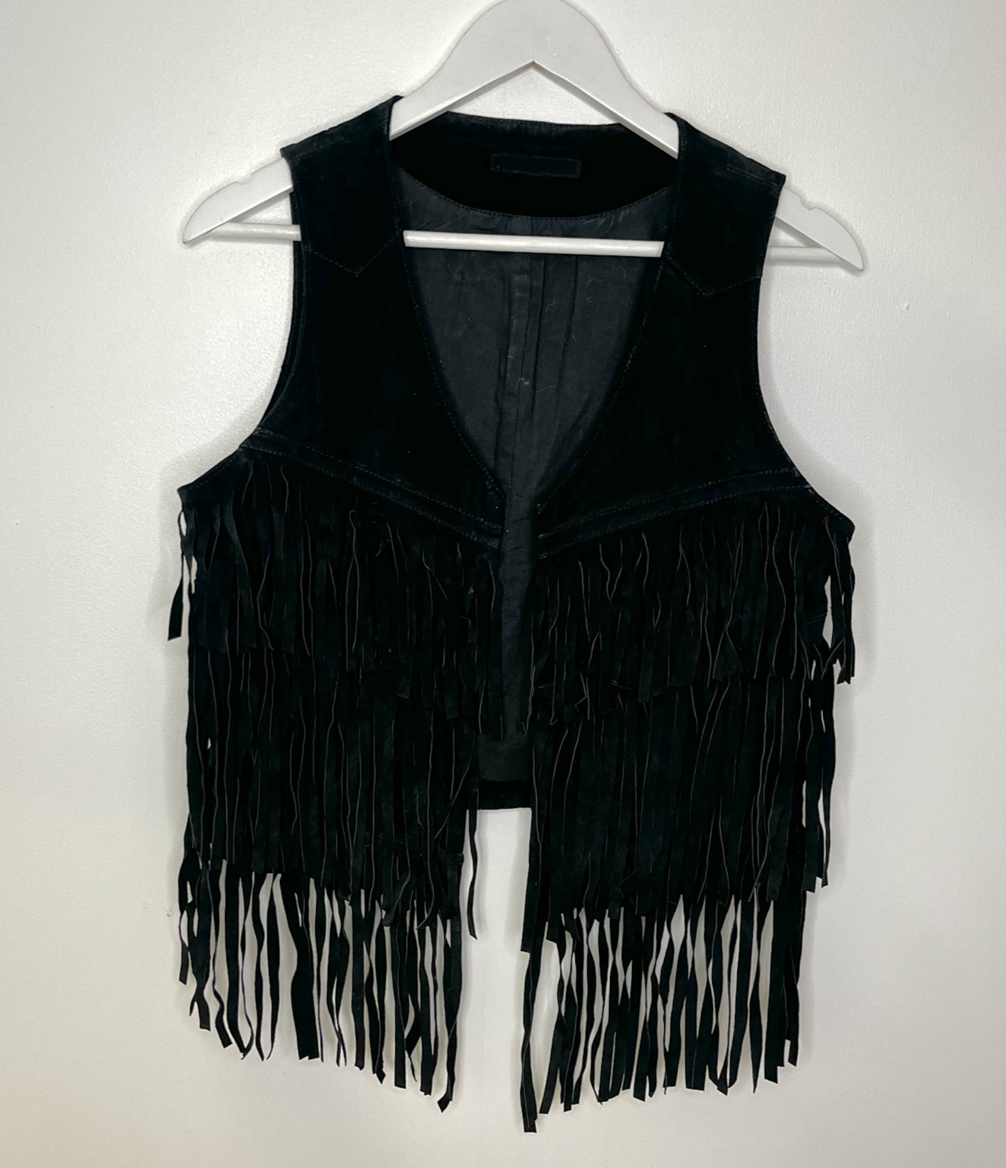Leather Fringed Black Waistcoat