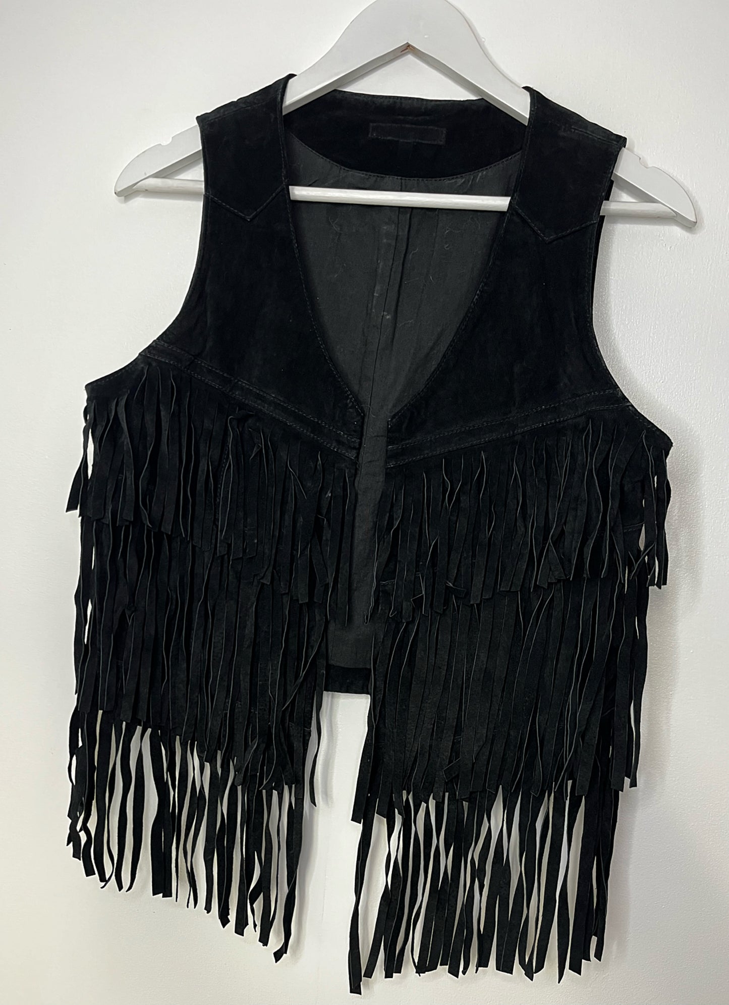 Leather Fringed Black Waistcoat
