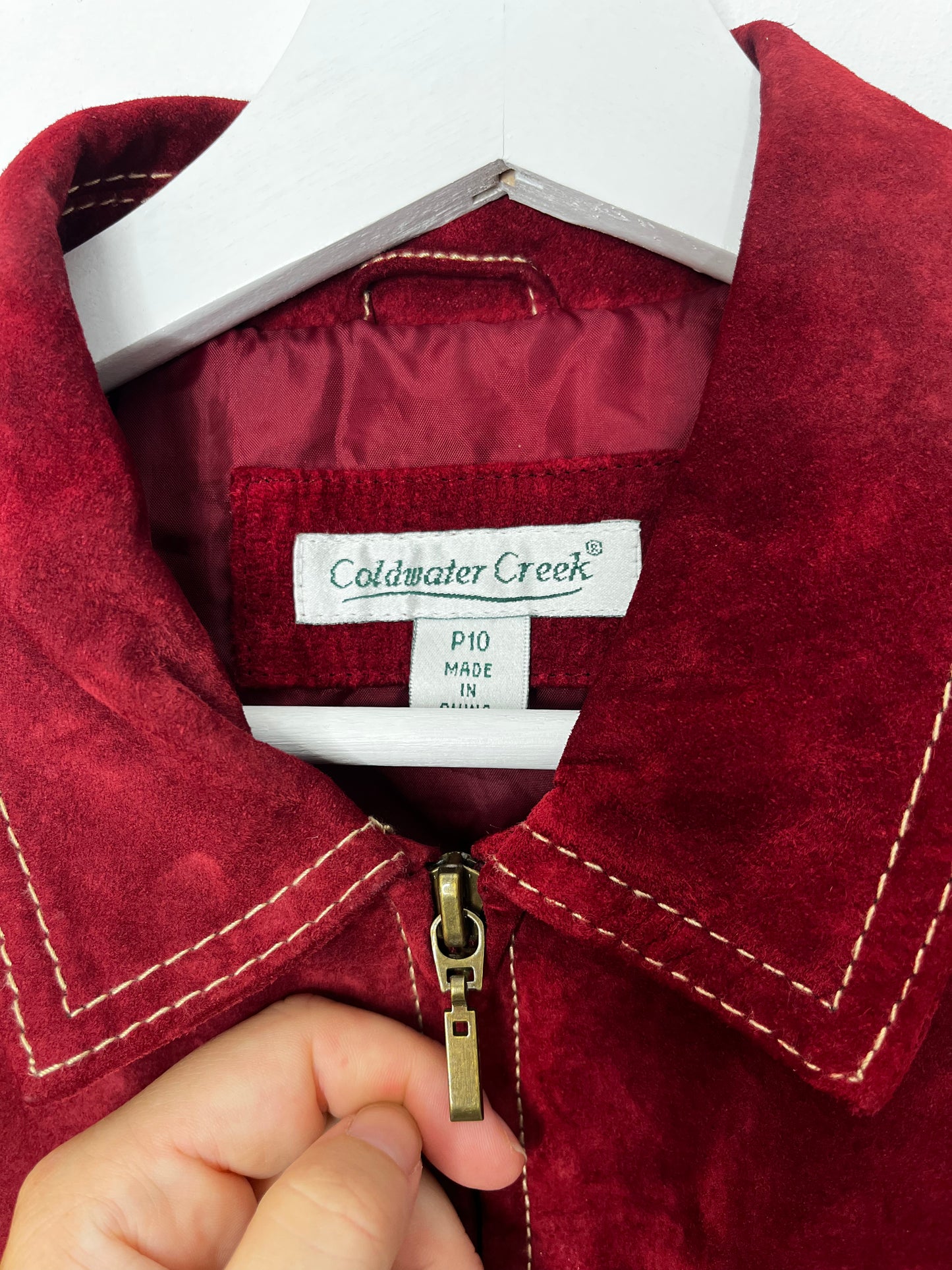 Cherry Red Vintage Suede 90s Zip Jacket