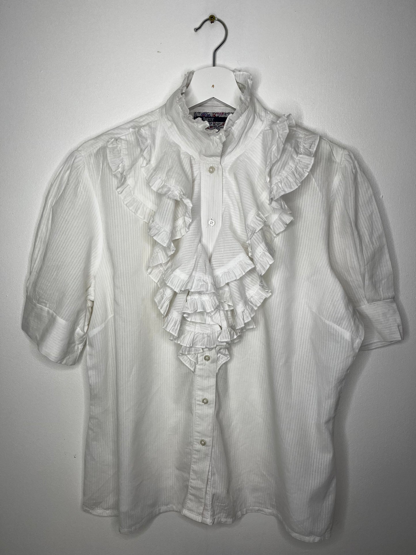 White Ruffle Front Blouse