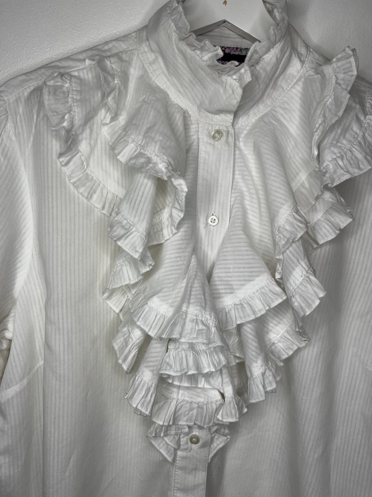 White Ruffle Front Blouse