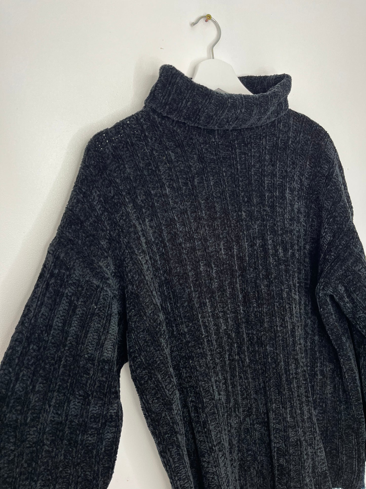 Black Chenille Vintage Roll Neck Jumper