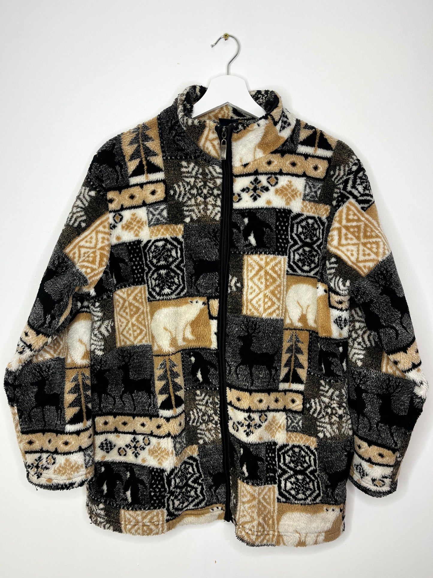 Cosy Vintage Winter Animal Fleece Zip Jacket