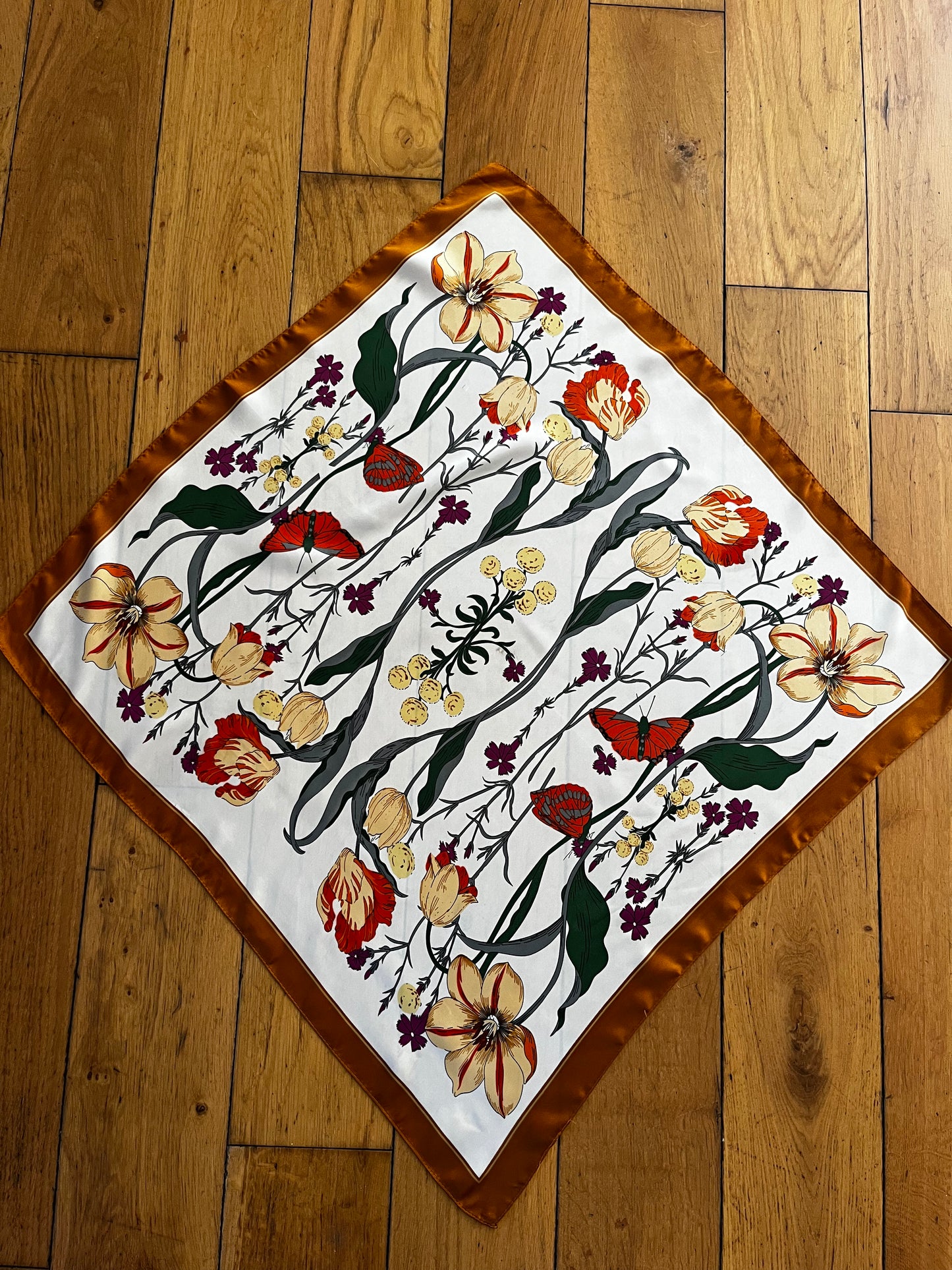 Floral and butterfly print vintage head scarf
