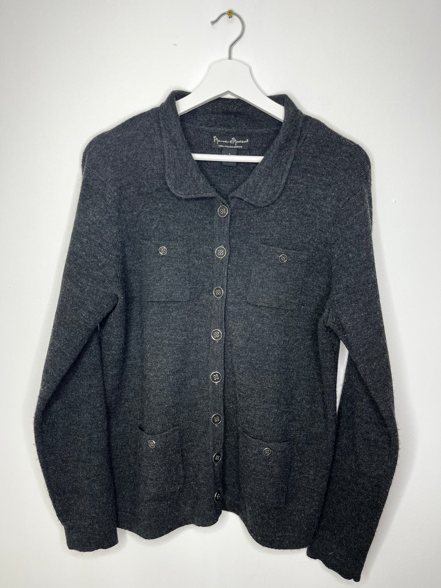 Vintage Italian Merino Wool Grey Staple Cardigan