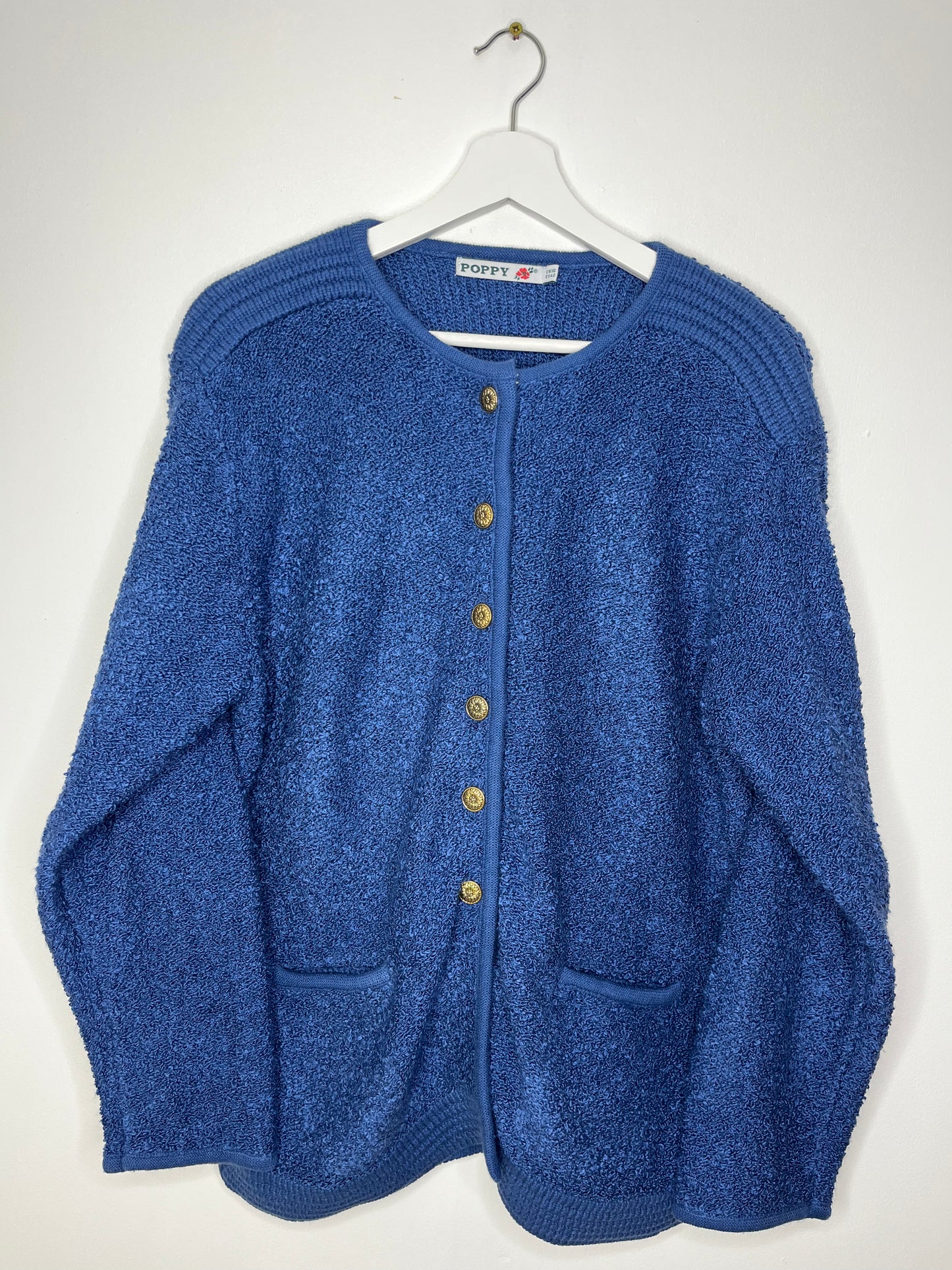Blue Collarless Vintage Cardigan