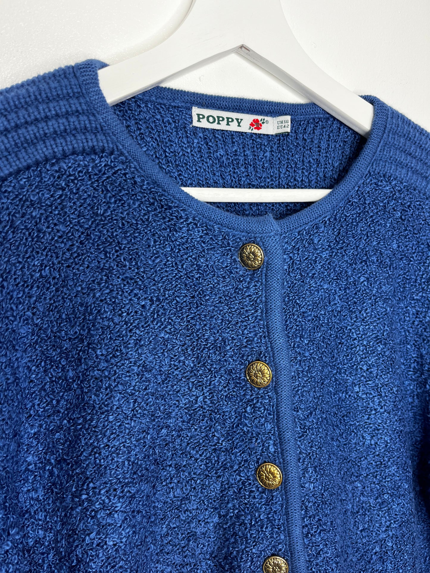 Blue Collarless Vintage Cardigan