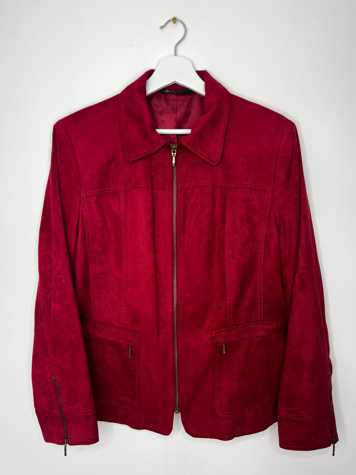 Cherry Red Casual Vintage Zip Jacket