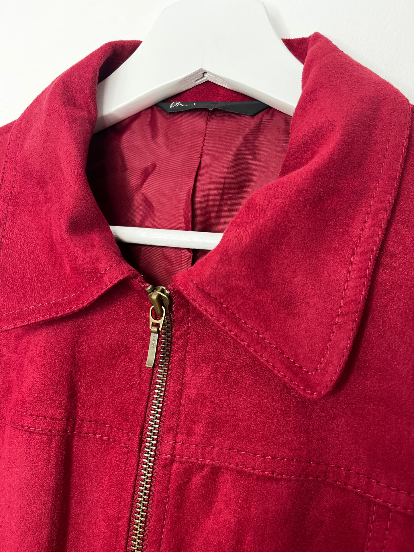 Cherry Red Casual Vintage Zip Jacket
