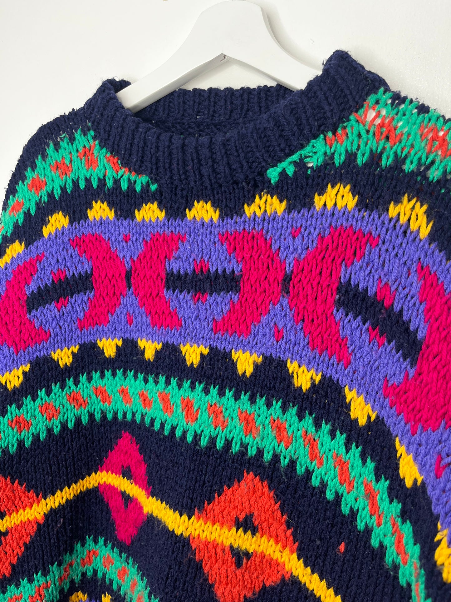 Rare Hand Knit Colourful Vintage Jumper