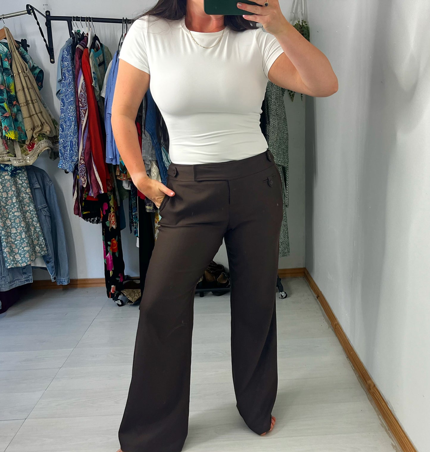 Y2k Brown Mid Rise Relaxed Trousers
