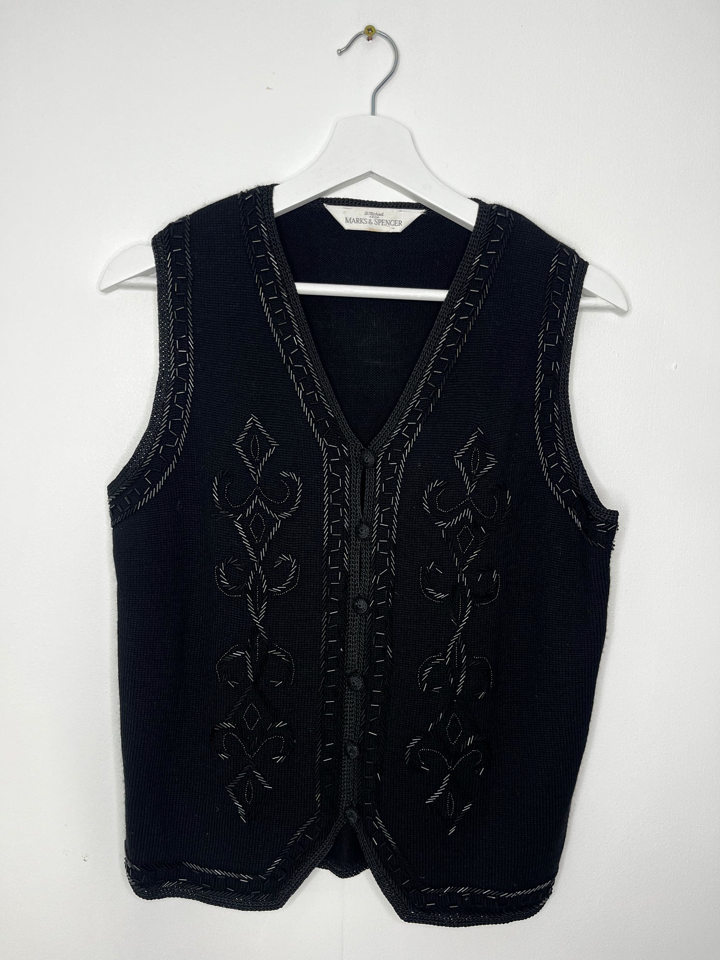 Black Beaded Vintage Sleeveless Cardigan