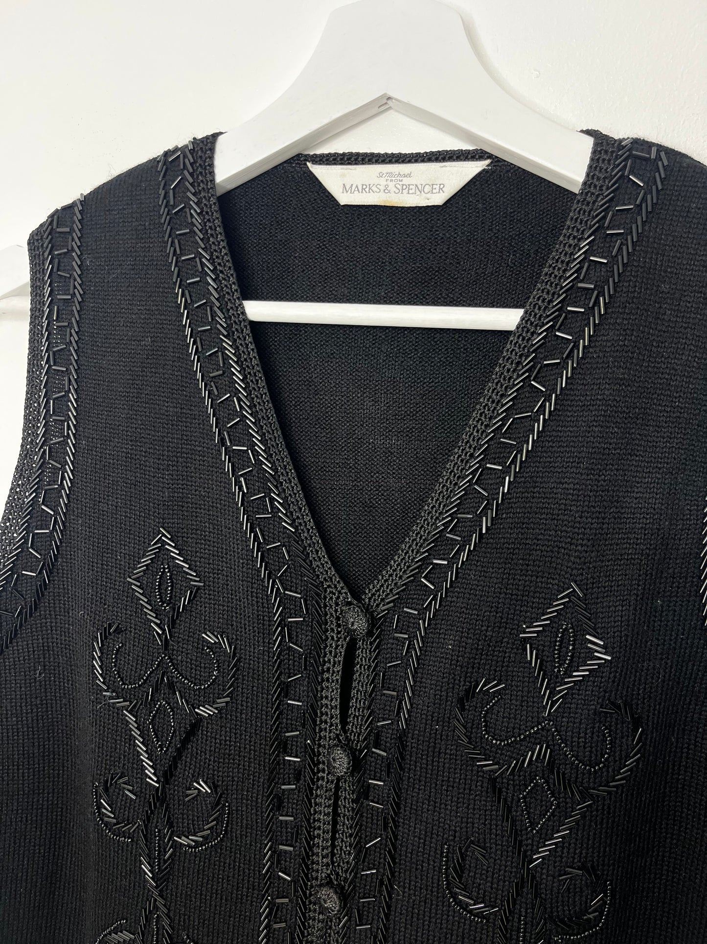 Black Beaded Vintage Sleeveless Cardigan