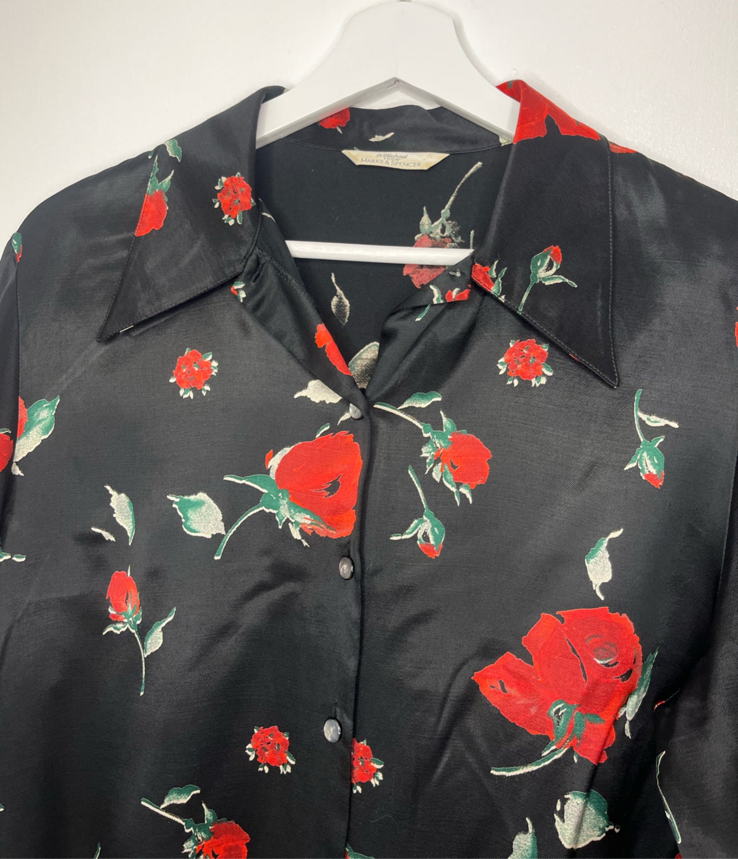 Black Satin Rose Blouse