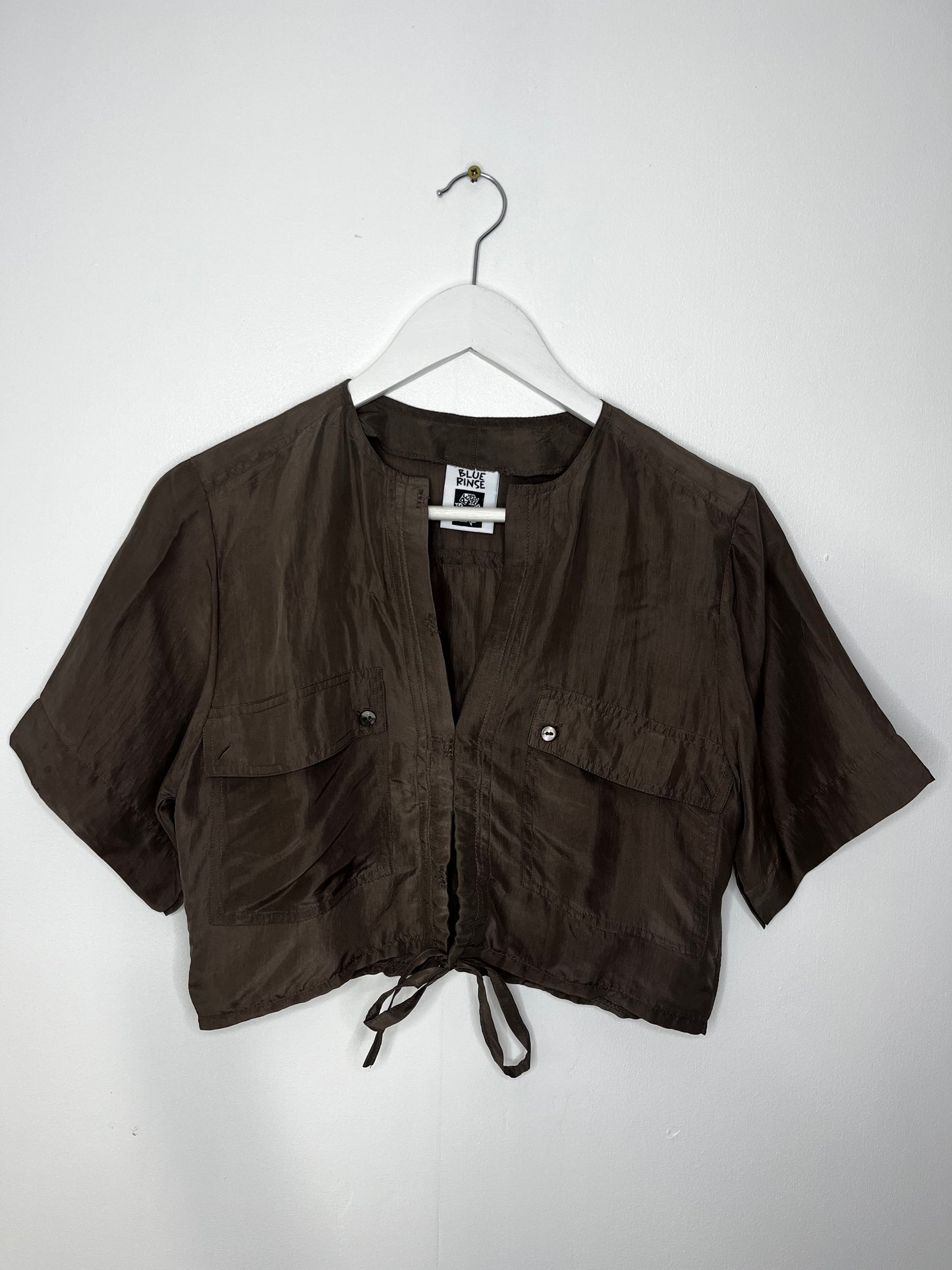 Cropped Mocha Silk Blouse
