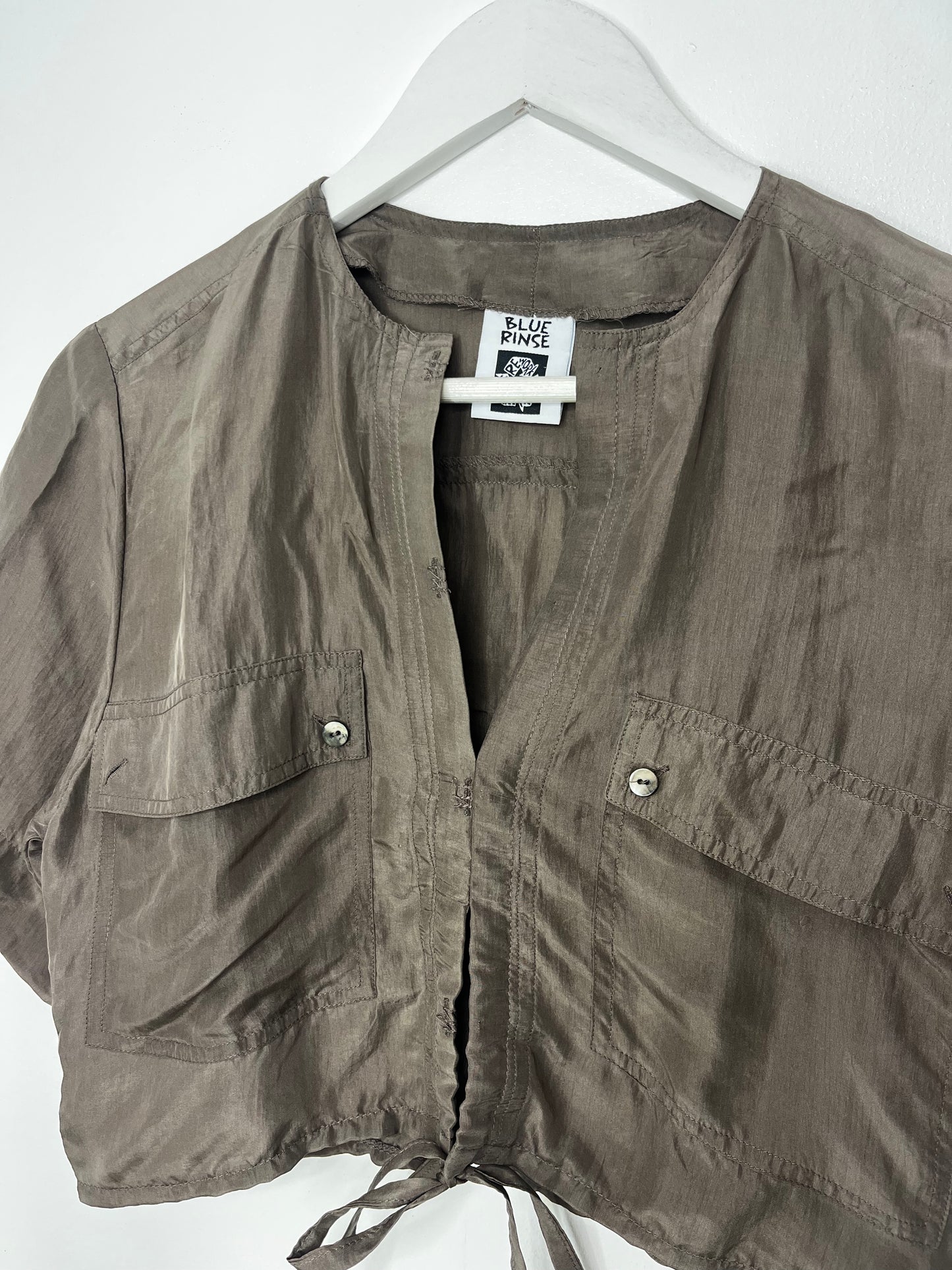 Cropped Mocha Silk Blouse