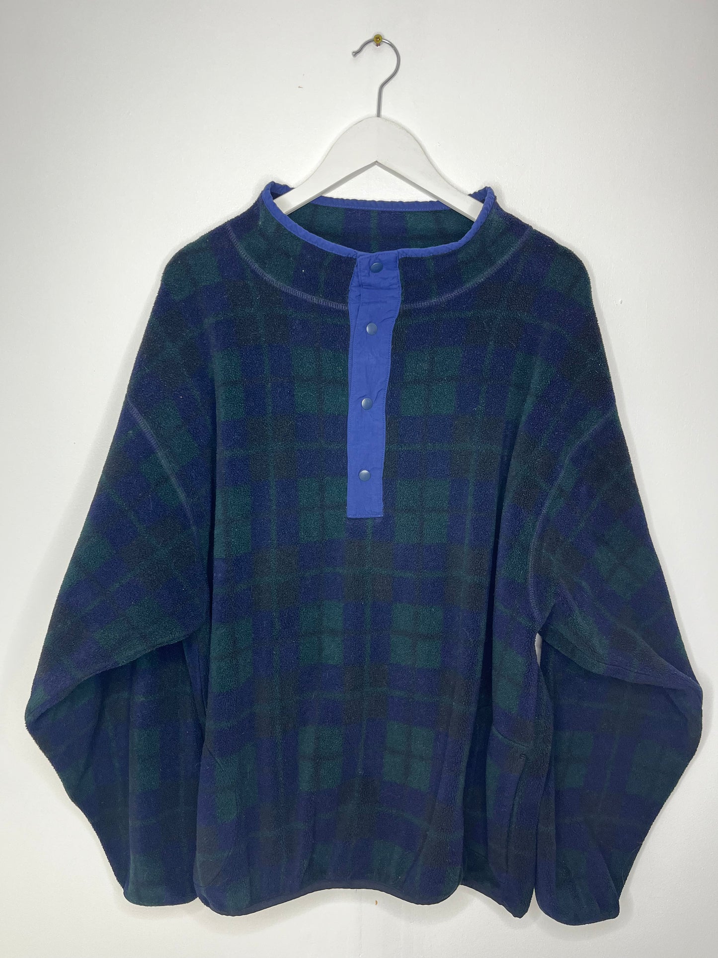 Navy & Green Checked Quarter Button Fleece