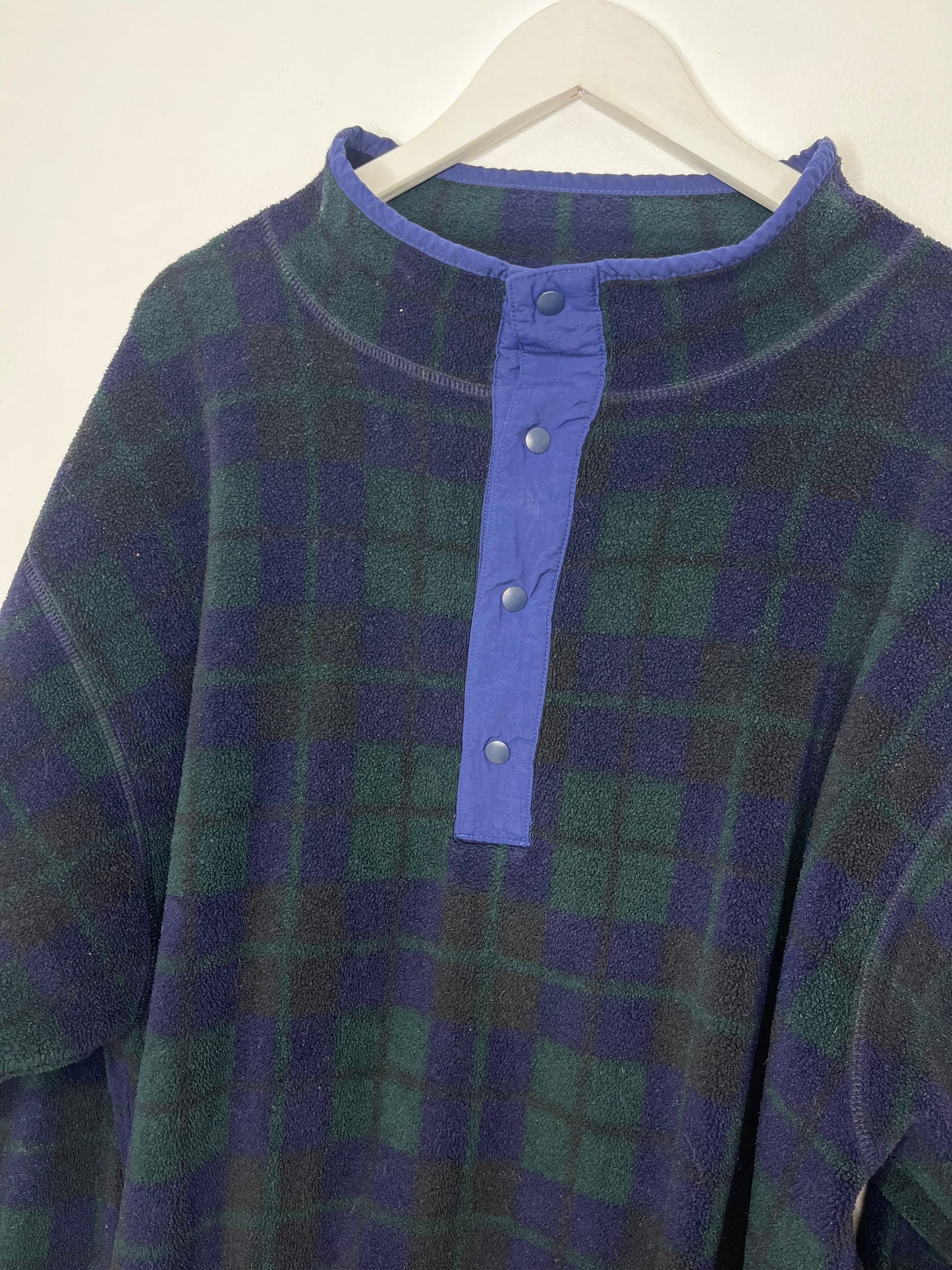 Navy & Green Checked Quarter Button Fleece