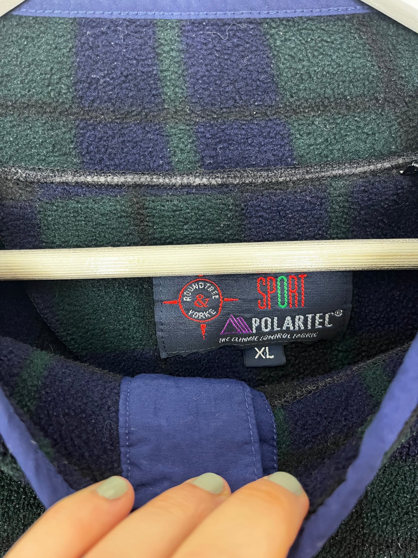 Navy & Green Checked Quarter Button Fleece